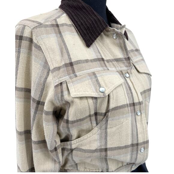 Deadstock Womens At Last Jeanswear Tan Plaid Cropped Pearl‎ Snap Jacket Small - Picture 7 of 10